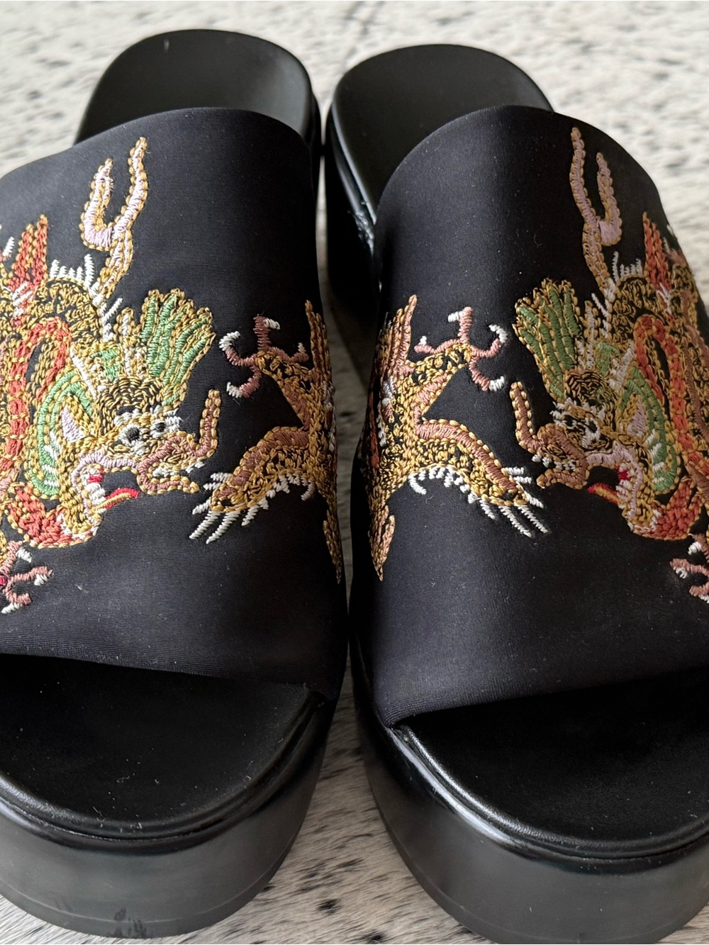 Y2K Bebe Black Dragon Embroidered Slide Mules